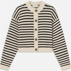 Frame Denim Black and Cream Striped Cardigan